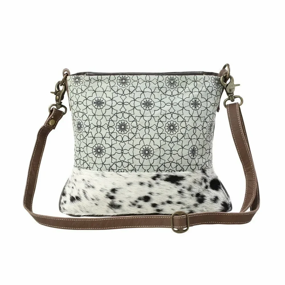 Myra Bag Handmade Green Floral Shoulder Bag Upcycled Canvas & Cowhide Leather